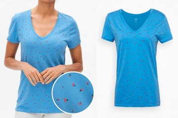 GAP niebieska koszulka bluzka basic w kwiaty