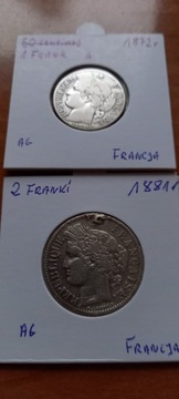 2 Franki 1881 i 1 Frank 1872 r Francja , srebro