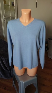 Rabe damski sweter 42 błękitny V dekolt zdobienia Modal