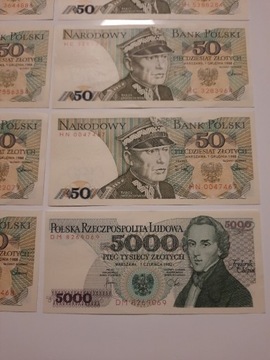 207N-8 BANKNOTÓW PRL UNC OD 50 ZŁ DO 5.000 TYS.