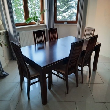 Meble Kler stół, 6 krzeseł, komoda, witryna