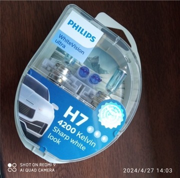 H7 PHILIPS WhiteVision 4200 Kelvin 12V 55W+W5W x2