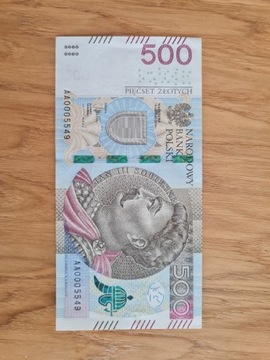 Banknot 500zł AA000XXXX Niski numer