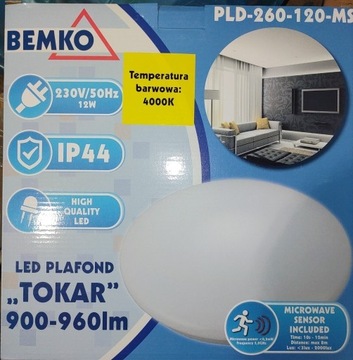 Plafon LED BEMKO 12W z czujnikami. Nowe!