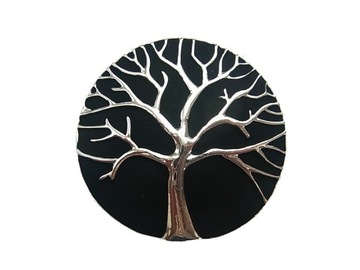 Broszka Magnetyczna Drzewo Życia Srebrno - Czarna