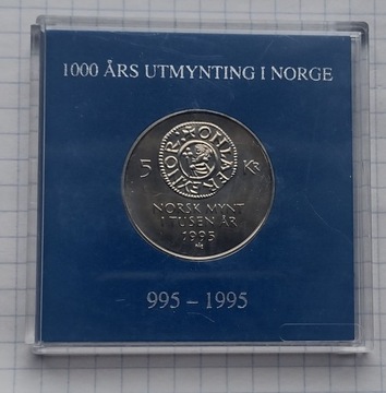 (697) Norwegia 5 koron 1995 Mennictwo norweskie BU