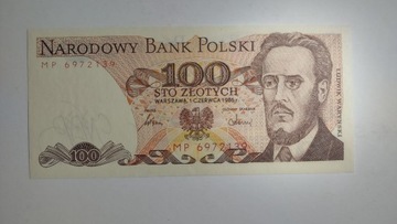 banknot PRL 100 zł, stan UNC