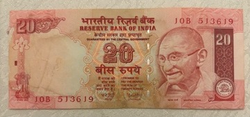 banknot, 20 rupees, India, r. 2007