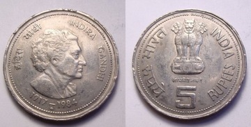 Indie 5 rupii 1984 r. Okolicznościowa!