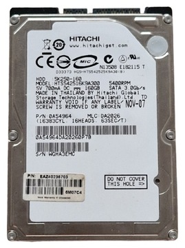 Dysk twardy Hitachi hts542516k9a300 160GB SATA 2,5