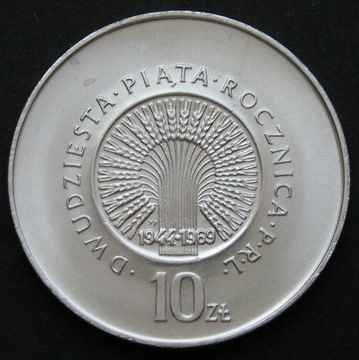 Polska 10 złotych 1969 - 25 lat PRL - stan 1/2