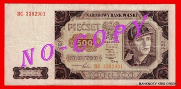 500 zł 1948 r - seria BC - Górnik - PRL