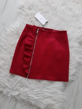 Bershka spódnica czerwona bordowa z falbanką XS S