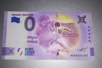 0 euro DIEGO 1960-2020. Maradona. Anniversary.