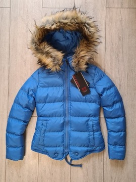 Pikowana kurtka z kapturem niebieska 152 cm