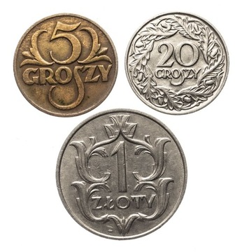 II RP, zestaw 3 monet 1,25 złotego. St. 3+/1-