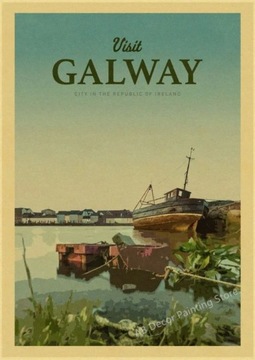 PIĘKNY plakat vintage GALWAY Irlandia