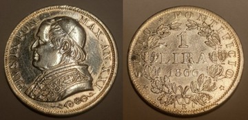 Państwo Kościelne 1 Lir 1866 Pius IX Watykan