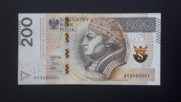 200 złotych PLN 2015 AY3580001 UNC-