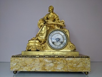 Zegar kominkowy złocony, niciak, Francja XIXw.