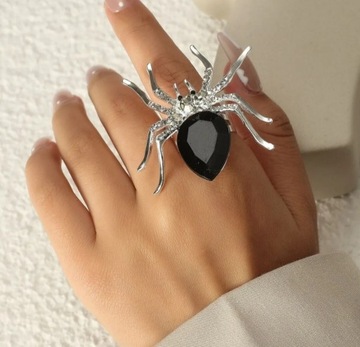 Regulowany duży pierścionek pająk kryształ kamie