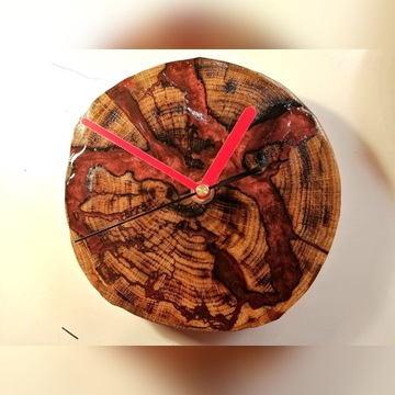 zegar dekoracyjny, ozdobny, drewno żywica, unikat