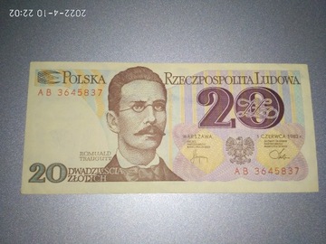 Banknot 20 zł z PRL z 1982 r Pewex seria AB3645837