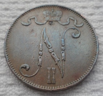 Wlk Księstwo Finlandii Mikołaj II 5 penni 1907