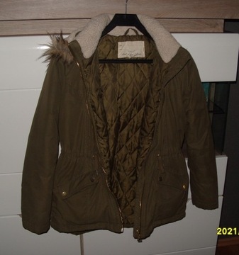 Watowana kurtka H&M parka z kapturem _khaki_r.152