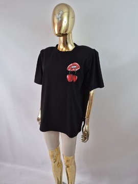 T-shirt czarny z aplikacją wiśni w ustach Ingrosso 