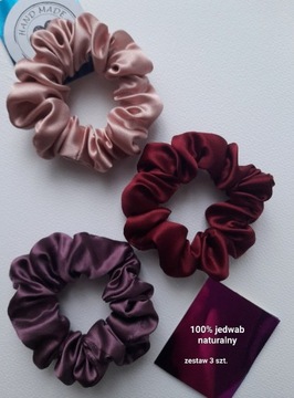 100% jedwab naturalny 3 jedwabne scrunchies 