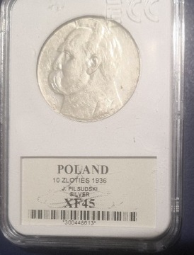 Moneta srebrna 10 zł PIŁSUDSKI 1936 grading 