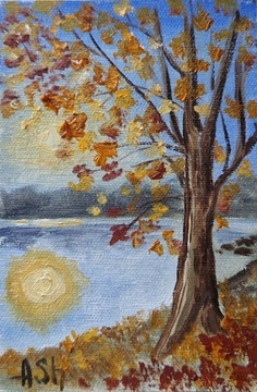 Obraz farbą olejną pejzaż krajobraz 10x15 cm