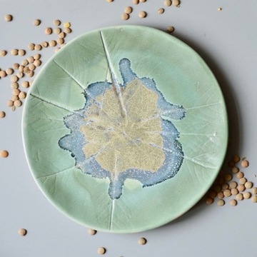 Bajeczny zielony talerz deserowy ceramika handmade