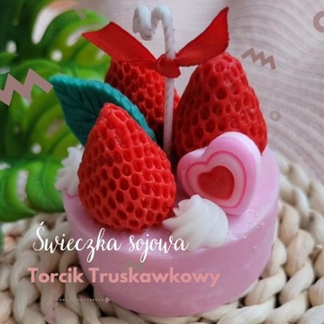 Świeca świeczka sojowa Torcik truskawkowy handmade