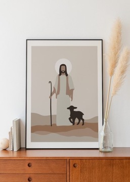 Plakat obraz religijny beżowy Pan Jezus - 40x50cm