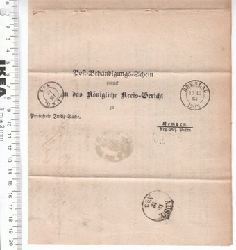 Niemcy Breslau certyfikat leczenia koperta unikat 1864 rok