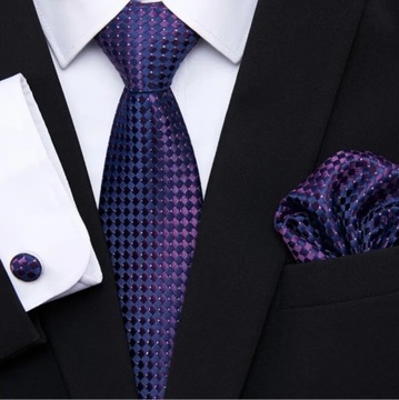 Elegancki zestaw krawat poszetka spinki Dzień Ojca
