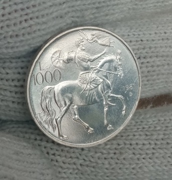 Srebrna moneta San Marino 1000 Lirów św. Wergiliusz