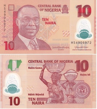 NIGERIA 10 Naira P-39m 2022 POLIMER UNC 