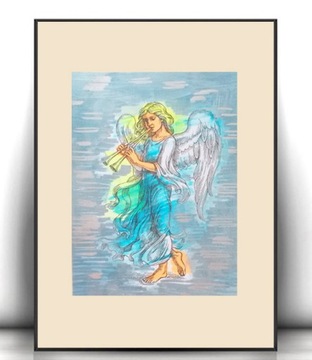 anioł obrazek A4, aniołek plakat retro