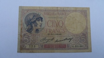 Francja 5 francs 1933, P-72e