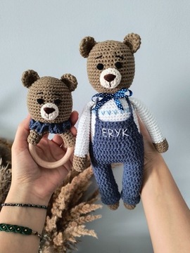 Miś amigurumi maskotka na szydełku + gryzak 