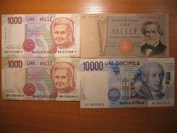 Banknoty Włoch, Turcji, Mołdawii, Białorusi i Rosj