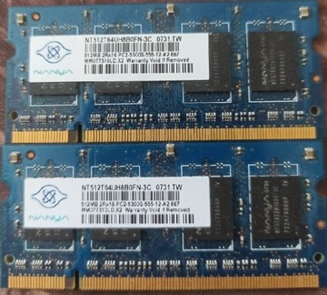 2x NANYA NT512T64UH8B0FN-3C Laptop DDR2-667 512MB