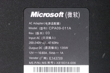 Zasilacz Microsoft Xbox 360 Slim 12V 10.83A 135W