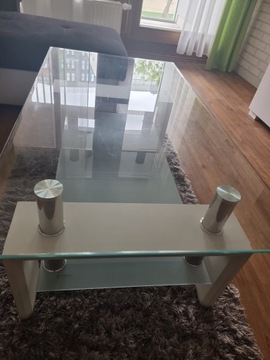 Niski stolik szklany/białe nogi/odbiór własny