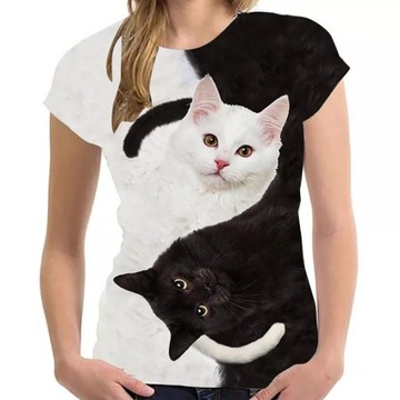Koszulka damska dziewczęca t-shirt XS 3D kot kotek