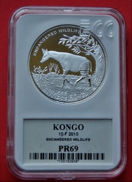 Okapi  10 Franków 2010 r.  - Kongo - GCN PR 69