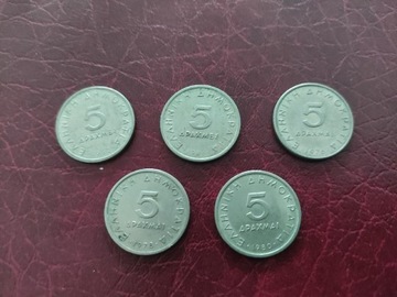 Grecja 5 drachm 1978, 1982, 1984, 1990, 1992,1998